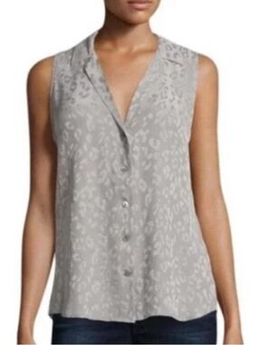 Equipment ‘Adalyn’ silk sleeveless tonal leopard button front top gray silver L